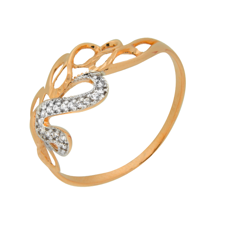 Золотое кольцо Золотов из красного золота 585 пробы  со вставками (фианит) 2Т3715118АР, размеры от 16 до 20.5