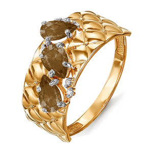 Золотое кольцо с раухтопазами и фианитами