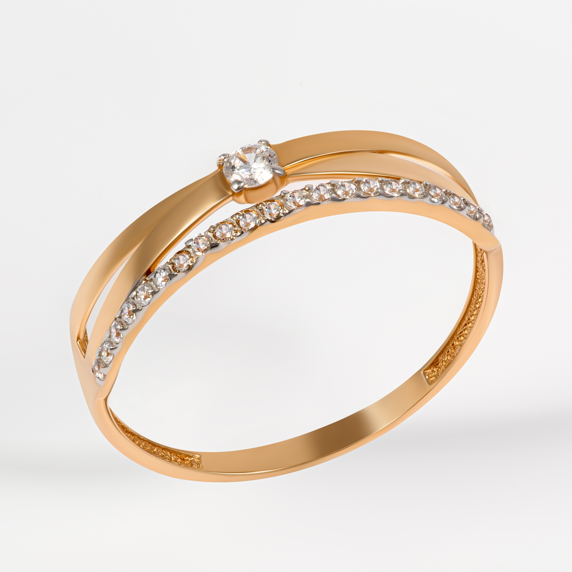 Золотое кольцо Efremof из красного золота 585 пробы  со вставками (фианит) ЮПК1327027, размеры от 17 до 19.5