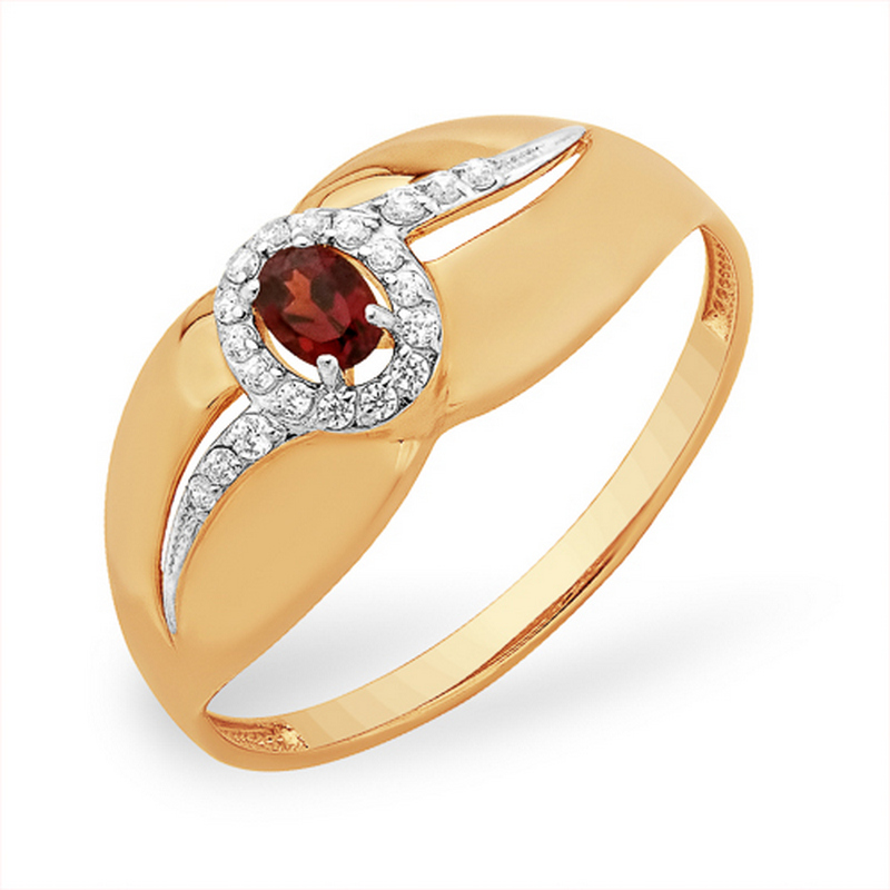 Золотое кольцо Efremof из красного золота 585 пробы со вставками из полудрагоценных камней (аметист и фианит) ЮПК1347513ам, размеры от 17 до 18.5