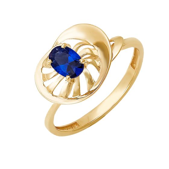 Золотое кольцо Дельта (delta) из красного золота 585 пробы со вставками из драгоценных камней (сапфир) ДПБР210101, размеры от 17.5 до 18.5