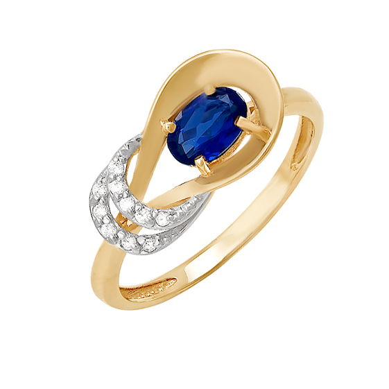 Золотое кольцо Дельта (delta) из красного золота 585 пробы со вставками из драгоценных камней (бриллиант и сапфир) ДПБР210069, размеры от 17 до 17
