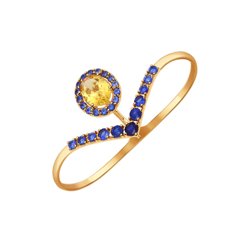 Золотое кольцо с корундами и цитринами
