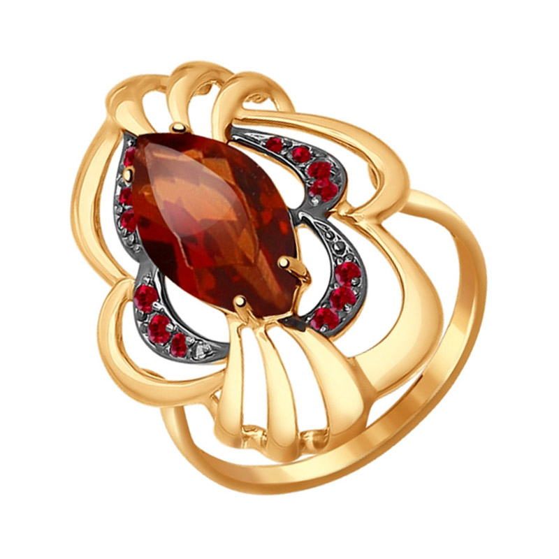 Золотое кольцо Sokolov из красного золота 585 пробы  со вставками (фианит и ситалл) ДИ714492, размеры от 17 до 19