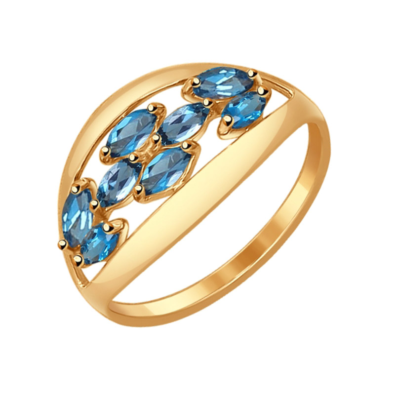 Золотое кольцо Sokolov из красного золота 585 пробы со вставками из полудрагоценных камней (топаз) ДИ714543, размеры от 17 до 18.5