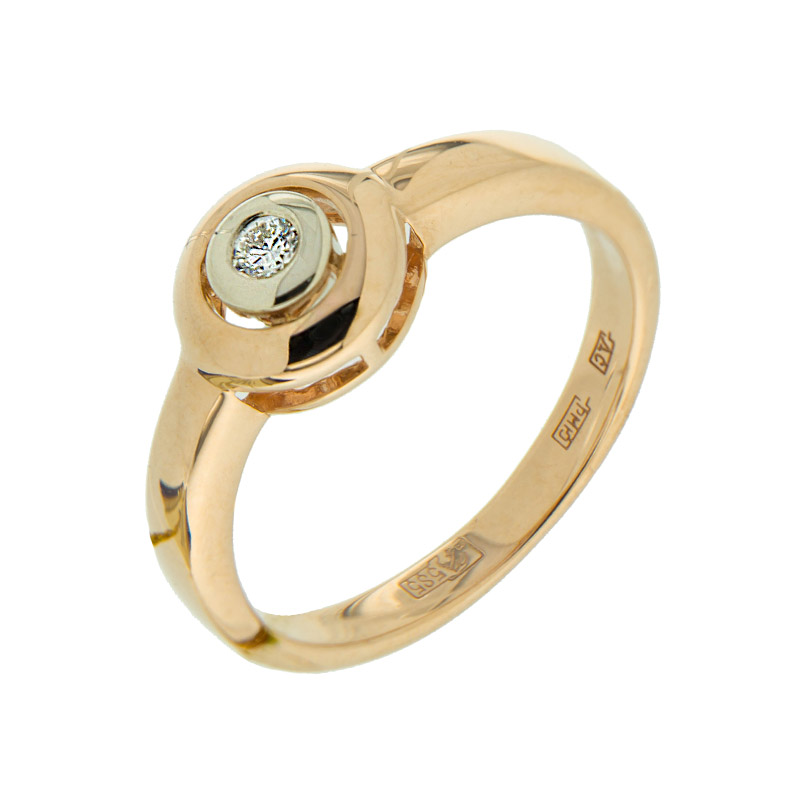 Золотое кольцо Мэюз ювелирпром из красного золота 585 пробы со вставками из драгоценных камней (бриллиант) МЭК73701, размеры от 17 до 17