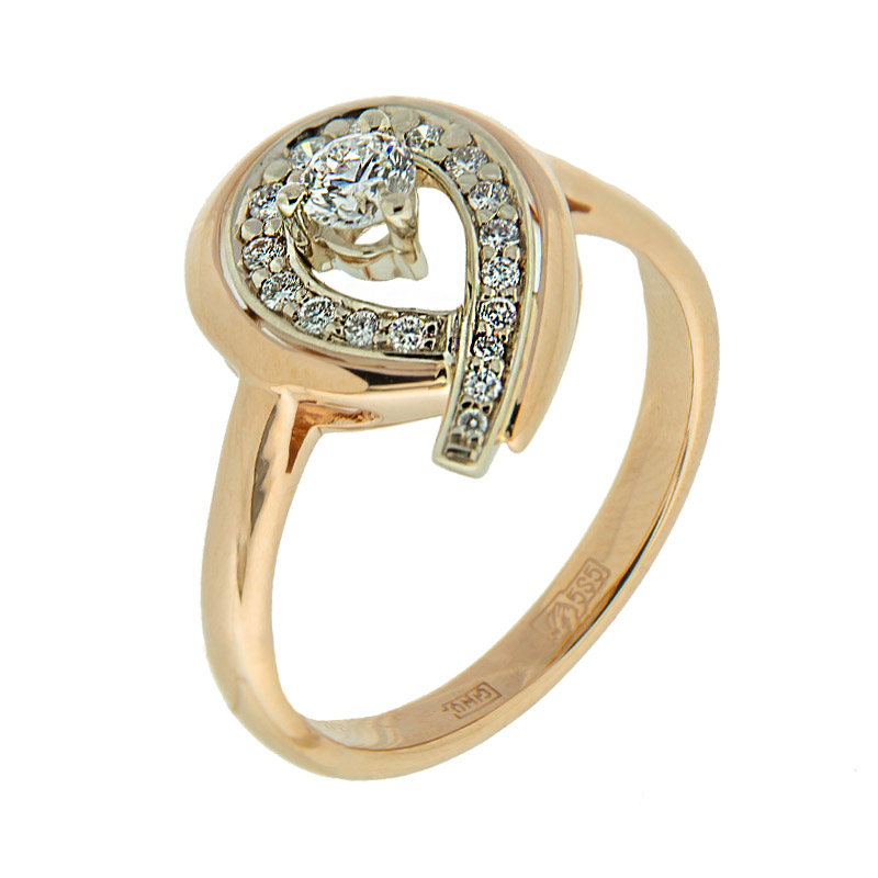 Золотое кольцо Мэюз ювелирпром из красного золота 585 пробы со вставками из драгоценных камней (бриллиант) МЭК73210, размеры от 18 до 18