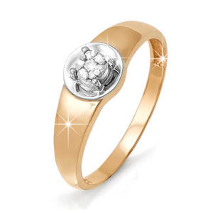 Золотое кольцо Дельта (delta) из красного золота 585 пробы со вставками из драгоценных камней (бриллиант) ДПБР110605, размеры от 16 до 19