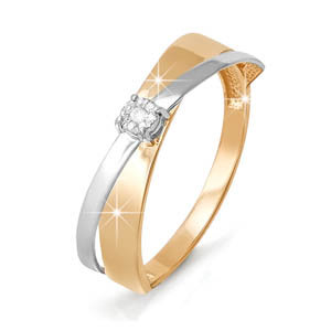 Золотое кольцо Дельта (delta) из красного золота 585 пробы со вставками из драгоценных камней (бриллиант) ДПБР110633, размеры от  до 18.5