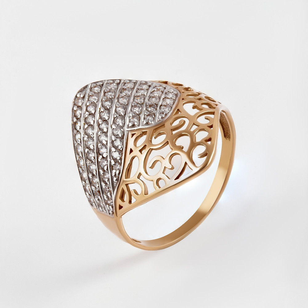 Золотое кольцо Берег из красного золота 585 пробы  со вставками (фианит) 2БКЗ5К.1-01-0284-01, размеры от 16 до 18.5
