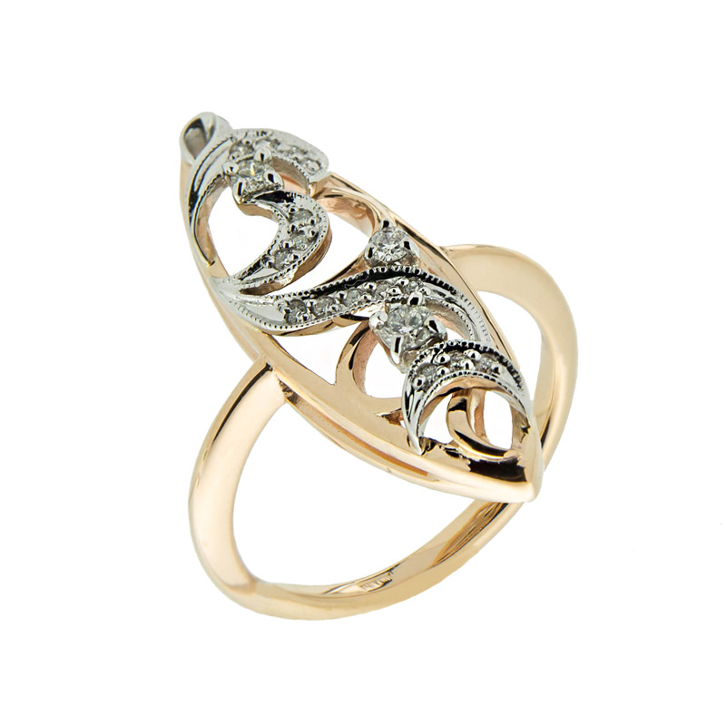 Золотое кольцо Золотое сияние из красного золота 585 пробы со вставками из драгоценных камней (бриллиант) ЗСК12000055, размеры от 16.5 до 19.5