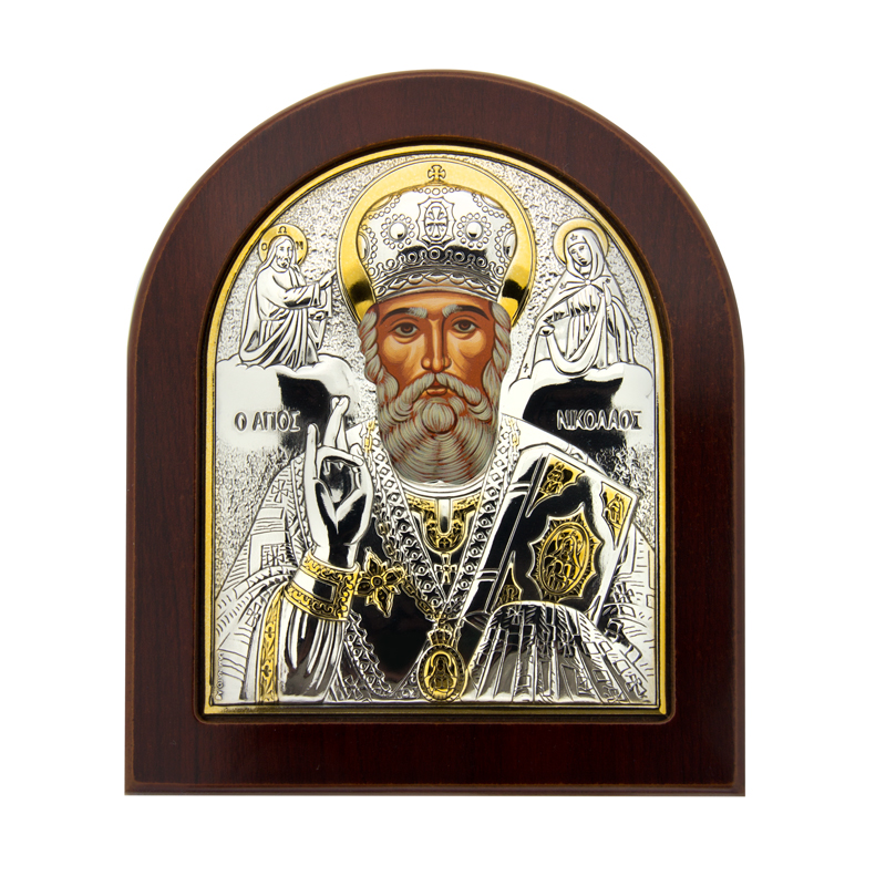 Серебряная икона Мир афонской иконы из серебра с позолотой николай чудотворец 9ИЕК3ЕАГ009