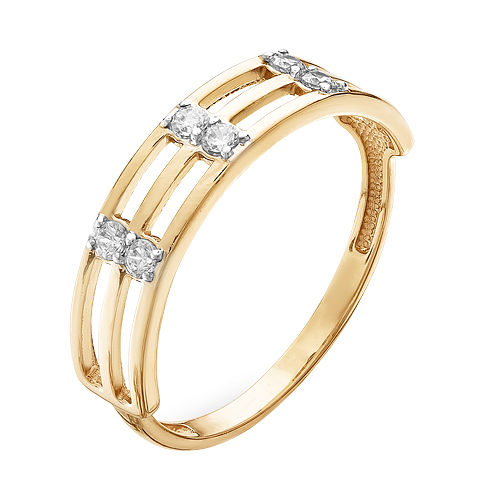 Золотое кольцо Ювелирные традиции из красного золота 585 пробы  со вставками (фианит) ЮИК132-3493, размеры от 17.5 до 17.5