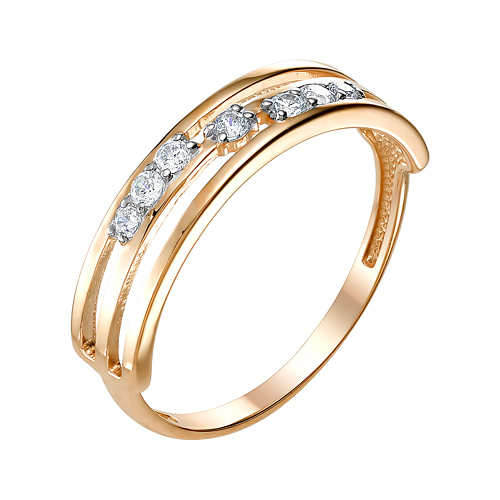 Золотое кольцо Ювелирные традиции из красного золота 585 пробы  со вставками (фианит) ЮИК132-3508, размеры от 16 до 16