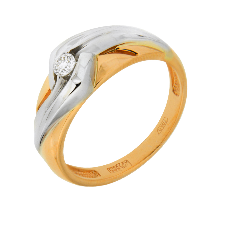 Золотое кольцо Белый бриллиант из красного золота 585 пробы со вставками из драгоценных камней (бриллиант) ЮЗ1-11-0695-101, размеры от 17.5 до 17.5