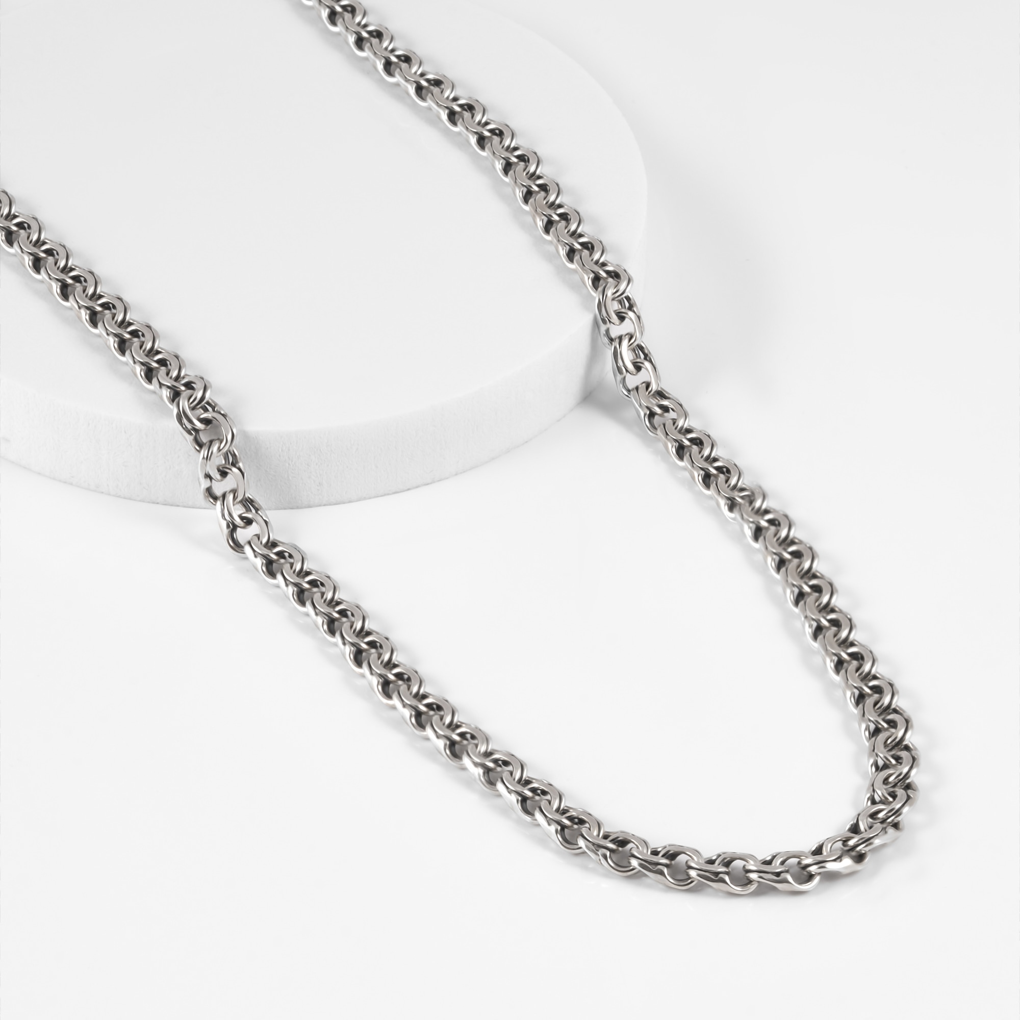 Серебряная цепочка Кубачи из серебра с чернением гарибальди 080 и бисмарк КБЦ020, размеры от  до 65