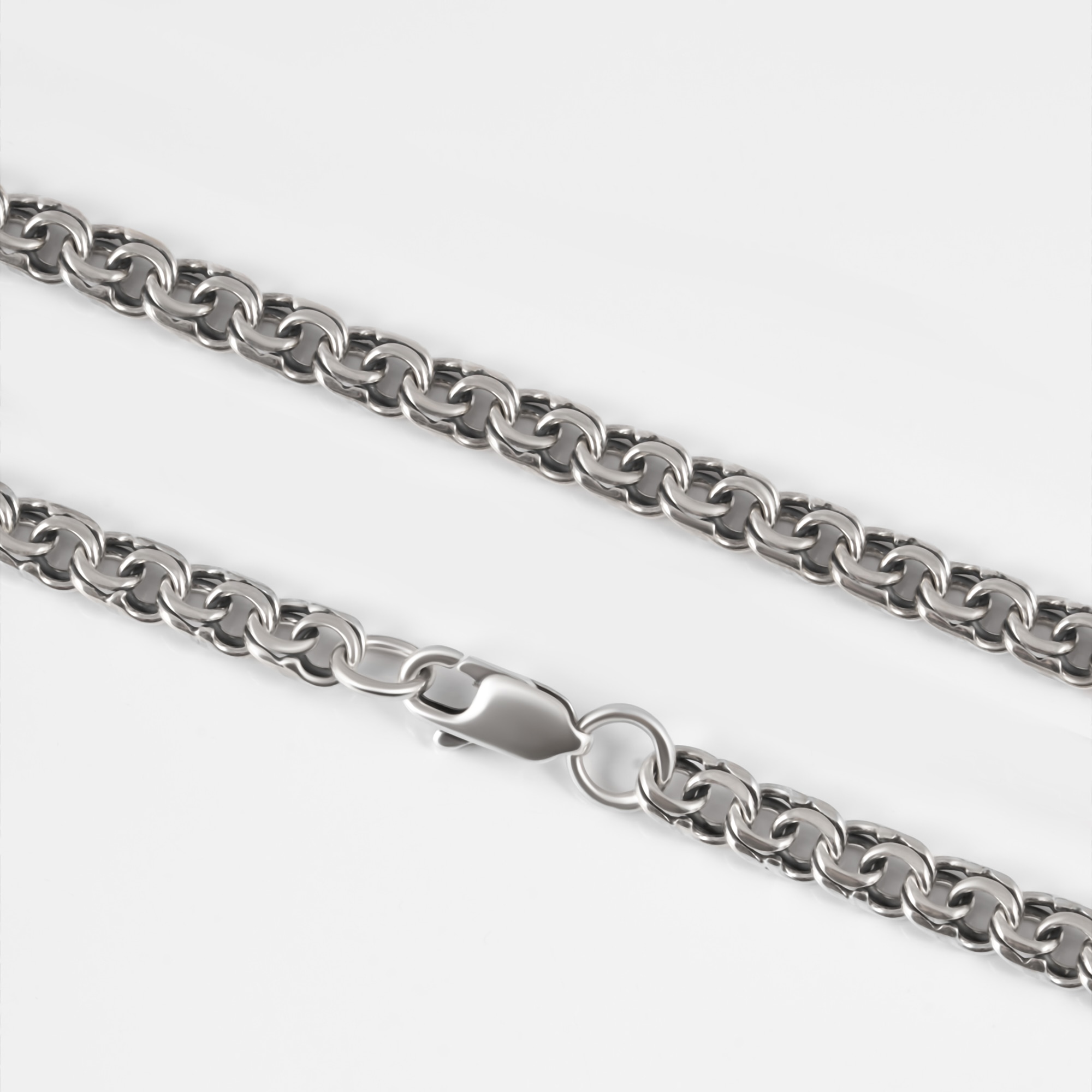 Серебряная цепочка Кубачи из серебра с чернением гарибальди 080 и бисмарк КБЦ020, размеры от  до 65