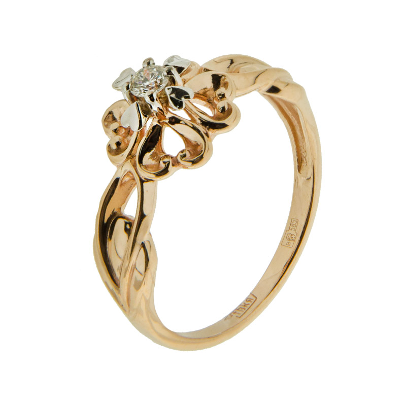Золотое кольцо  из красного золота 585 пробы со вставками из драгоценных камней (бриллиант) ВБ1431-151-00-00, размеры от 16 до 18.5