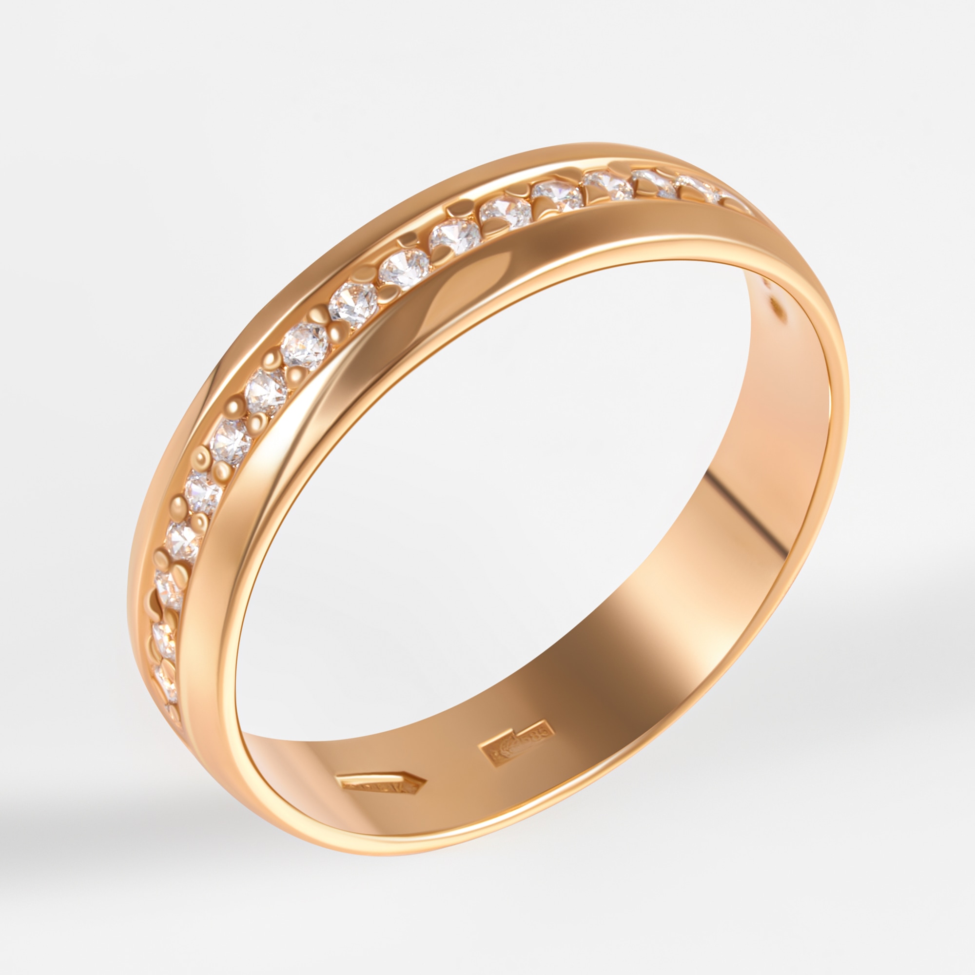 Золотое кольцо обручальное Берег из красного золота 585 пробы  со вставками (фианит) 2БК35К-01-1284, размеры от 15 до 21