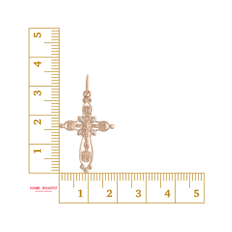 Золотой крест Вознесенский из красного золота 585 пробы  со вставками (фианит) 6В23-091