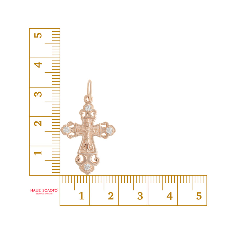 Золотой крест Вознесенский из красного золота 585 пробы  со вставками (фианит) 6В23-054