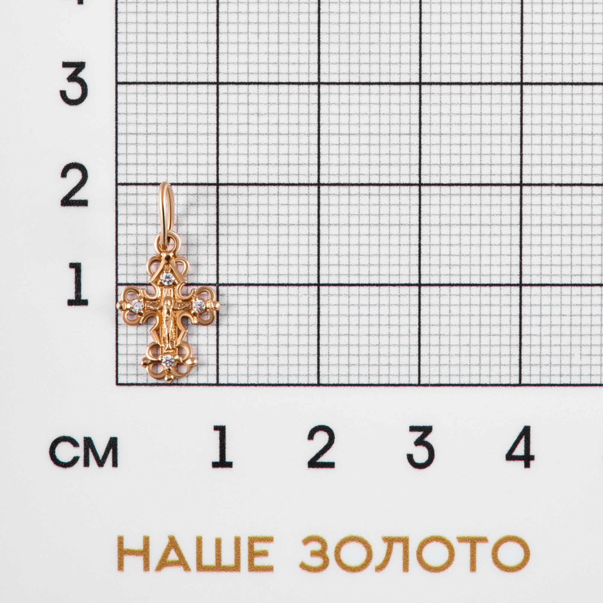 Золотой крест Рыбин  из красного золота 585 пробы  со вставками (фианит) РЫ3000755
