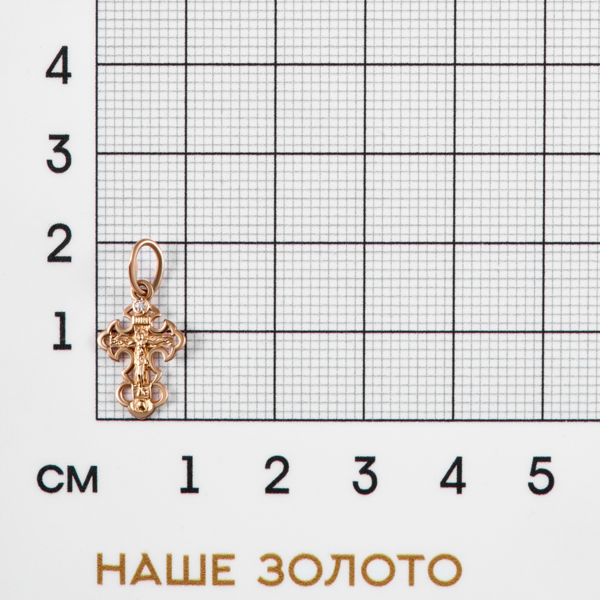 Золотой крест Рыбин  из красного золота 585 пробы  со вставками (фианит) РЫ3000955
