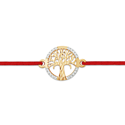 Золотой браслет красная нить Efremof из красного золота 585 пробы  со вставками (фианит) ЮПБ1225476, размеры от 18 до 18