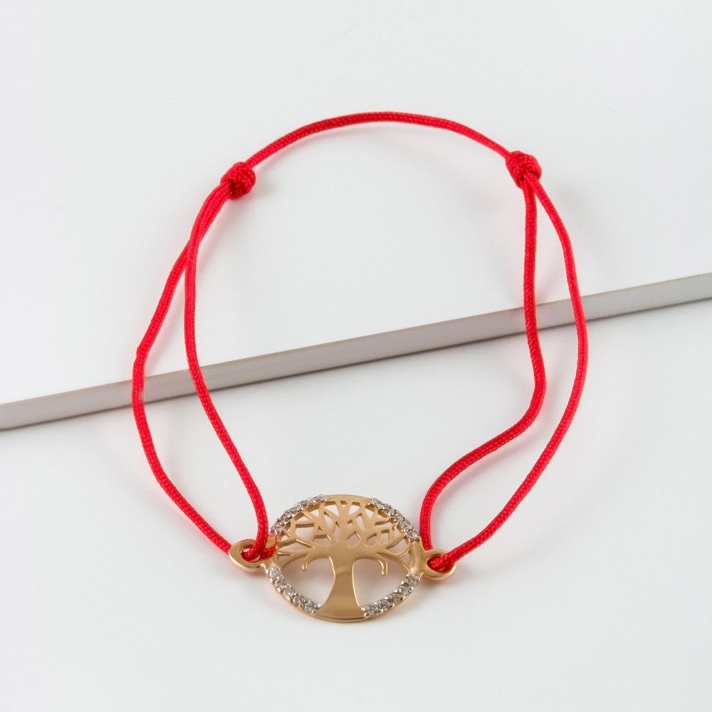 Золотой браслет красная нить Efremof из красного золота 585 пробы  со вставками (фианит) ЮПБ1325476, размеры от 18 до 18