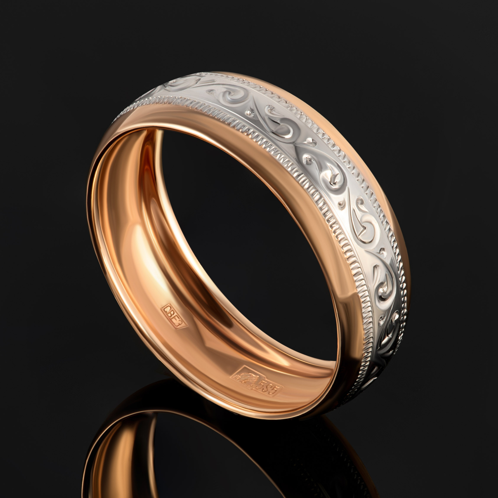 Золотое кольцо обручальное Sokolov из белого и красного золота 585 пробы ДИ110113, размеры от 15.5 до 20.5
