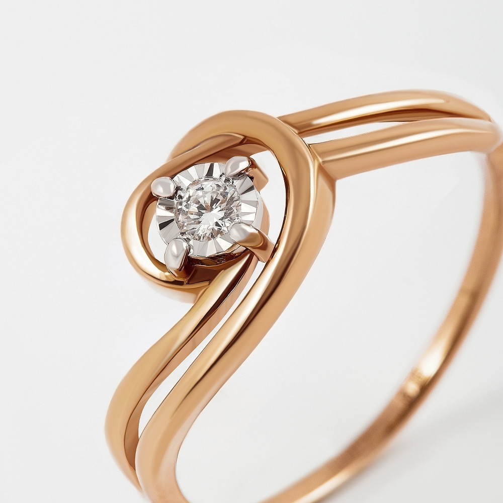 Золотое кольцо Альфа-карат из красного золота 585 пробы со вставками из драгоценных камней (бриллиант) КРК3212909/9, размеры от 16 до 19
