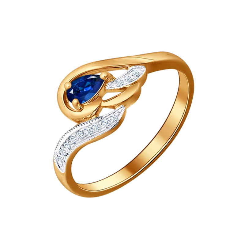 Золотое кольцо Sokolov из красного золота 585 пробы со вставками из драгоценных камней (бриллиант и сапфир) ДИ2010450, размеры от 16 до 17.5