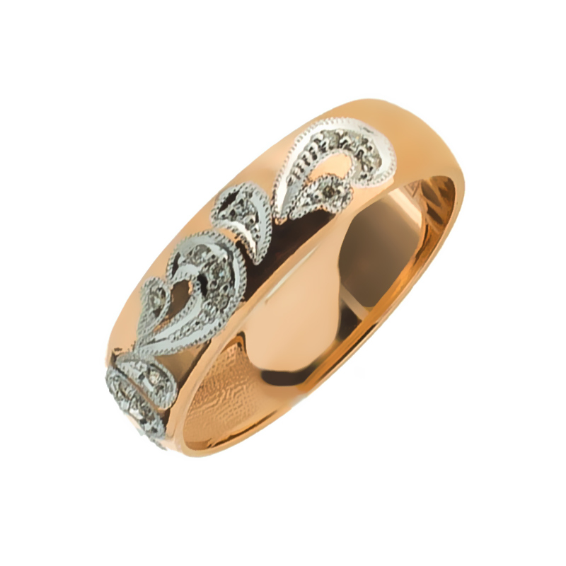 Золотое кольцо обручальное Мириада из белого золота 585 пробы со вставками из драгоценных камней (бриллиант) МИ6010018, размеры от 15 до 22