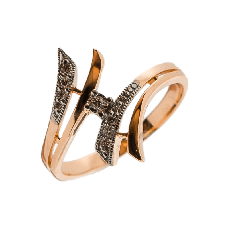 Золотое кольцо Альфа-карат из красного золота 585 пробы со вставками из драгоценных камней (бриллиант) КРК3212821/9, размеры от  до 18