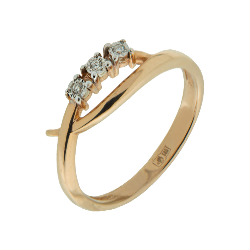 Золотое кольцо Альфа-карат из красного золота 585 пробы со вставками из драгоценных камней (бриллиант) КРК3212773/9, размеры от  до 18