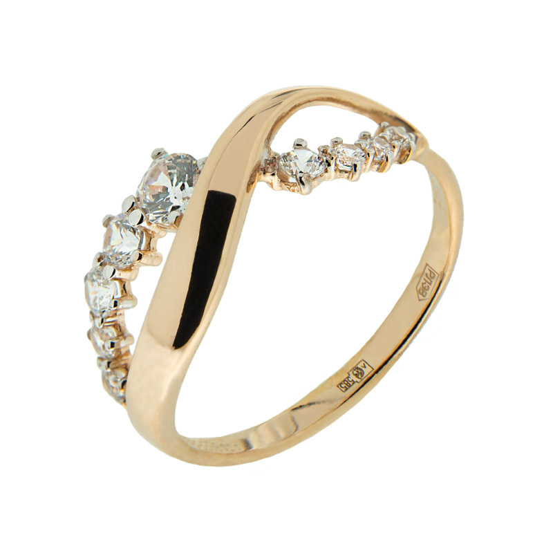 Золотое кольцо Санис из красного золота 585 пробы броско  со вставками (фианит) СН3207, размеры от 16 до 19.5