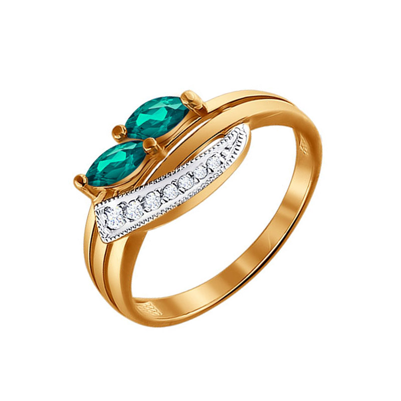 Золотое кольцо Sokolov из красного золота 585 пробы со вставками из драгоценных камней (бриллиант и изумруд) ДИ3010342, размеры от 16 до 17.5