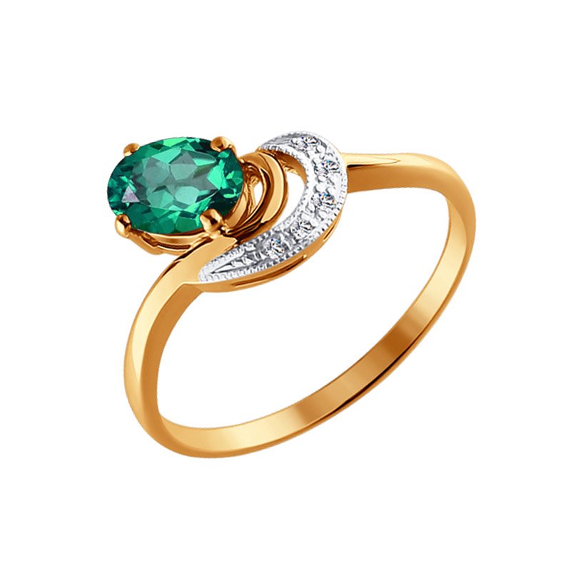 Золотое кольцо Sokolov из красного золота 585 пробы со вставками из драгоценных камней (бриллиант и изумруд) ДИ3010129, размеры от 17.5 до 19