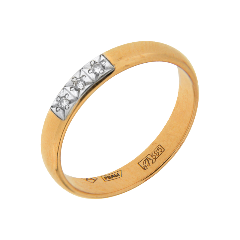 Золотое кольцо обручальное Алькор из красного золота 585 пробы со вставками из драгоценных камней (бриллиант) АО1314-700, размеры от 15.5 до 19.5