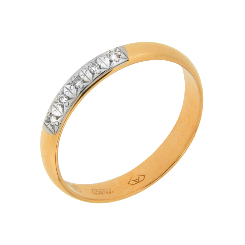 Золотое кольцо обручальное Алькор из красного золота 585 пробы со вставками из драгоценных камней (бриллиант) АО1315-700, размеры от 15.5 до 19.5