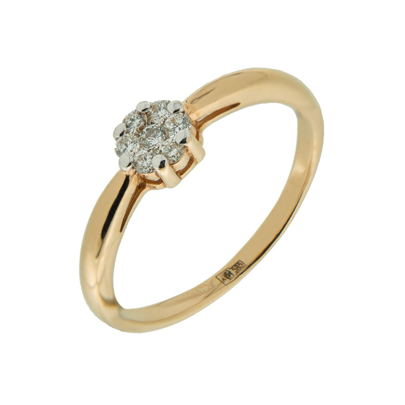 Золотое кольцо Альфа-карат из красного золота 585 пробы со вставками из драгоценных камней (бриллиант) КРК1213362, размеры от 16 до 18.5