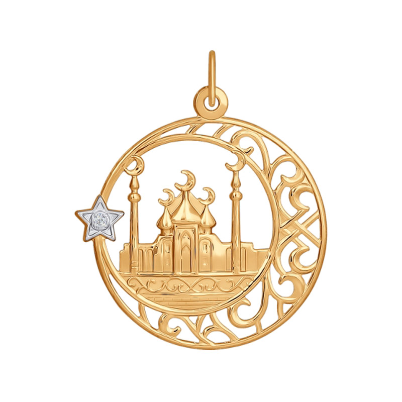 Золотая мусульманская подвеска с фианитом