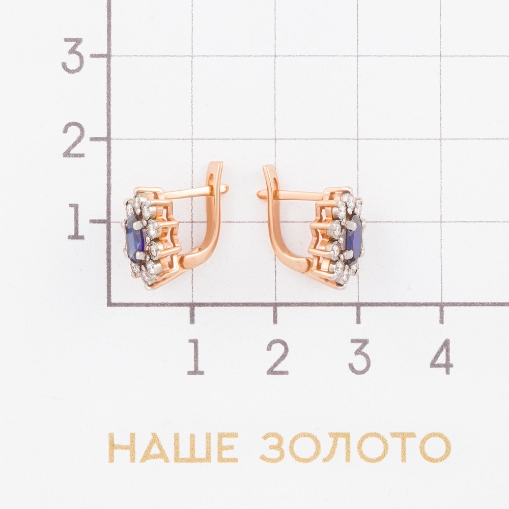 Золотые серьги Альфа-карат из красного золота 585 пробы со вставками из драгоценных камней (бриллиант, сапфир, шпинель, шпинель-сапфир, корунд сапфир и сапфир гт) КРС3222784/9