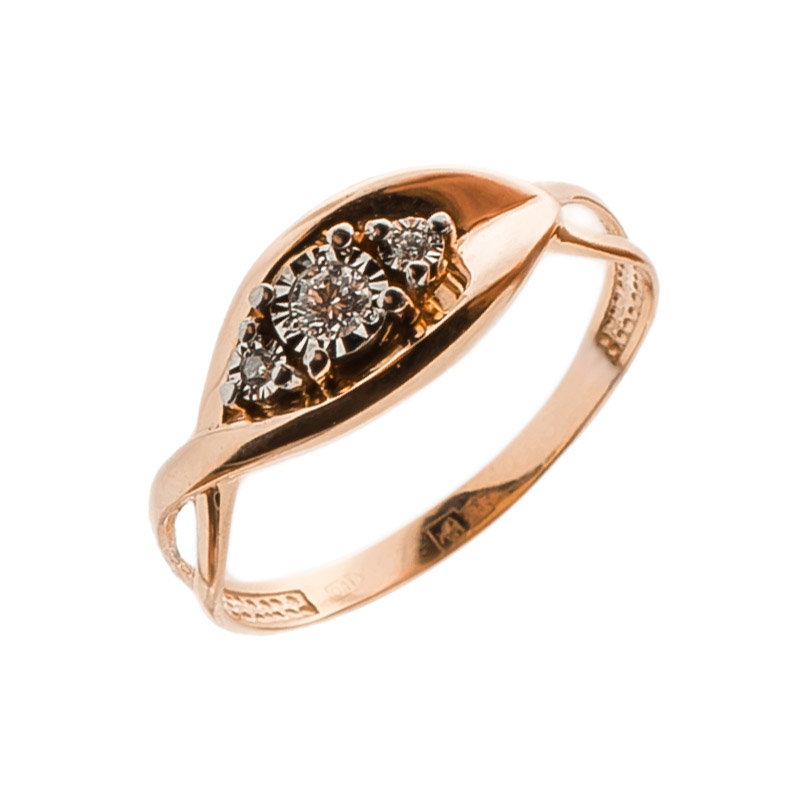 Золотое кольцо Альфа-карат из красного золота 585 пробы со вставками из драгоценных камней (бриллиант) КРК3213507/9, размеры от 16 до 18
