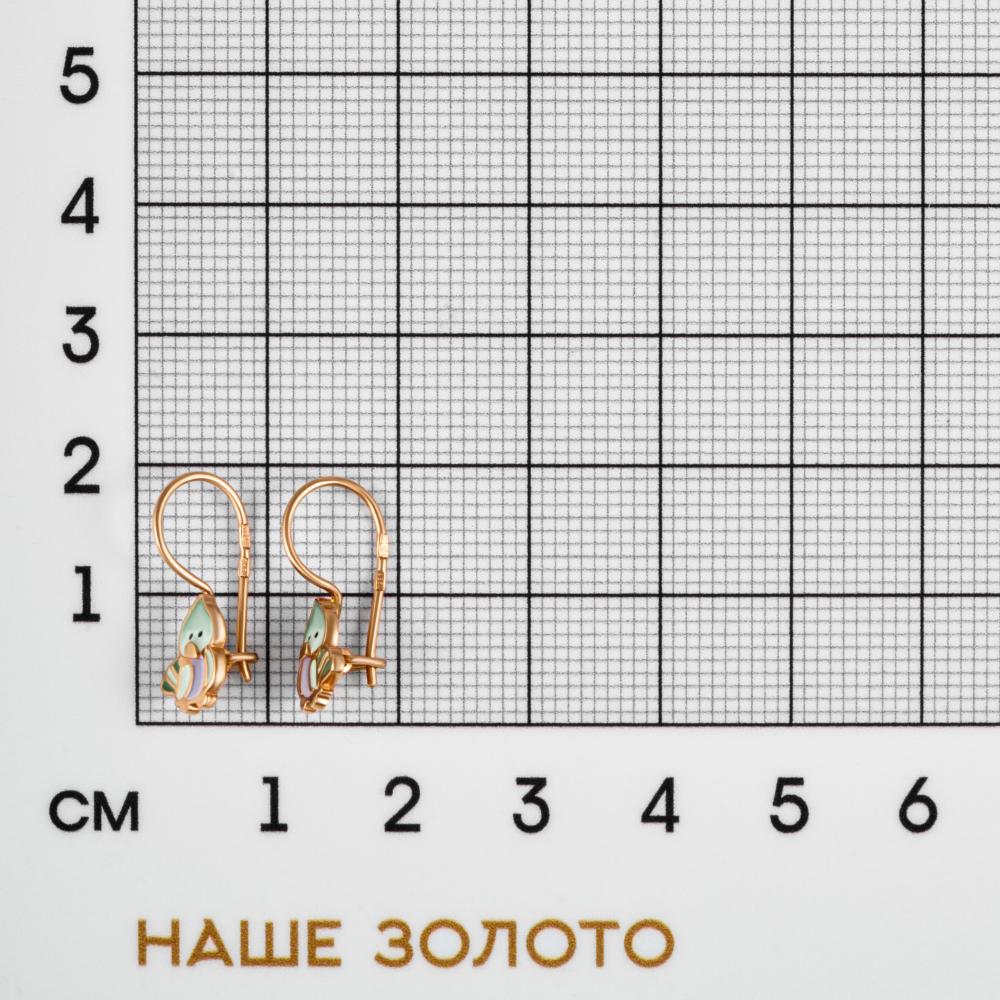 Золотые серьги детские Efremof из красного золота 585 пробы  со вставками (эмаль) ЮПС1095471
