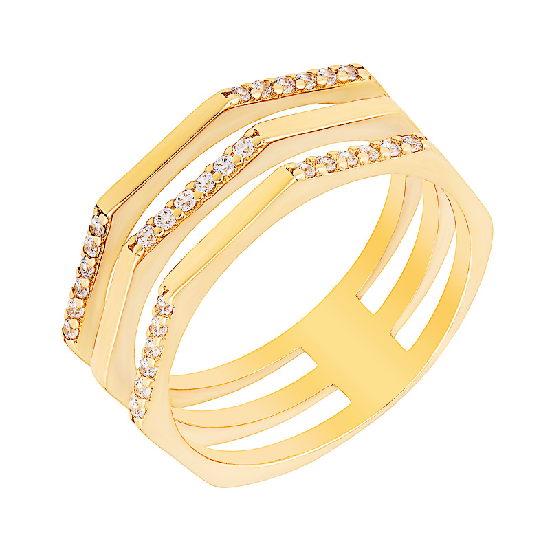Золотое кольцо  из красного золота 585 пробы  со вставками (фианит) ЖНТДУ130029, размеры от 17.5 до 17.5