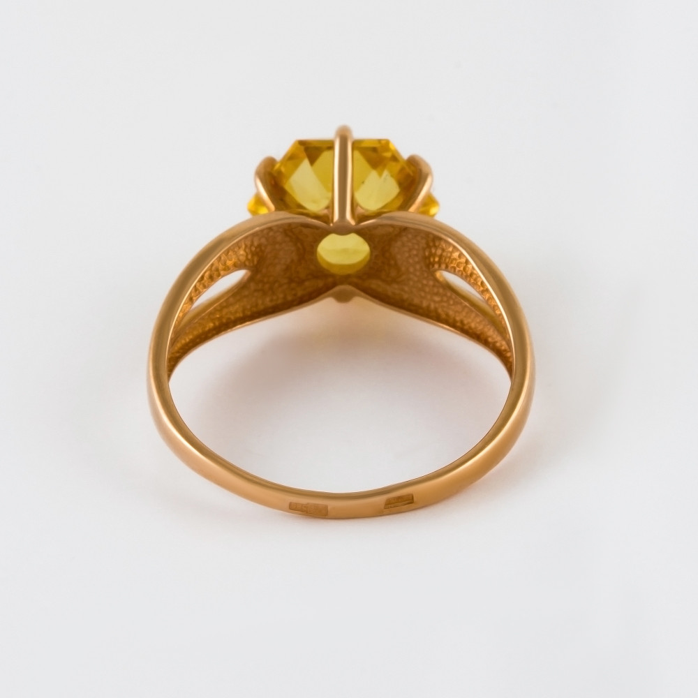 Золотое кольцо Ювелирные традиции из красного золота 585 пробы со вставками из полудрагоценных камней (кварц) ЮИК120-4911Квл, размеры от 16 до 18