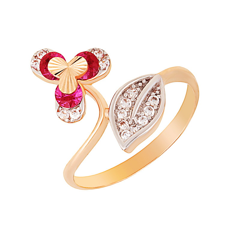 Золотое кольцо  из красного золота 585 пробы  со вставками (фианит) ЖНР353523кр, размеры от 16.5 до 18