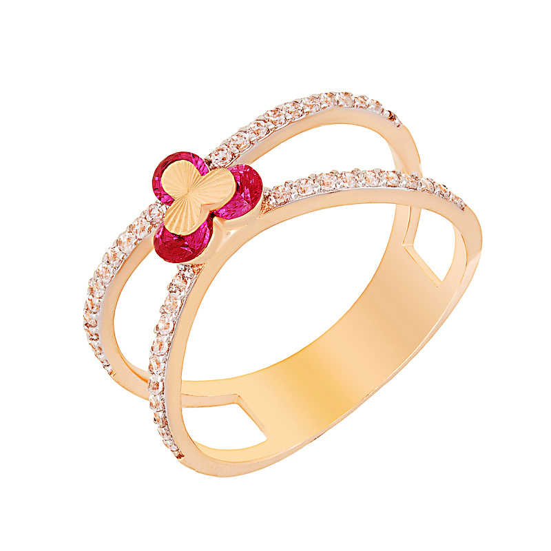 Золотое кольцо  из красного золота 585 пробы  со вставками (фианит) ЖНР353518кр, размеры от 17 до 18.5