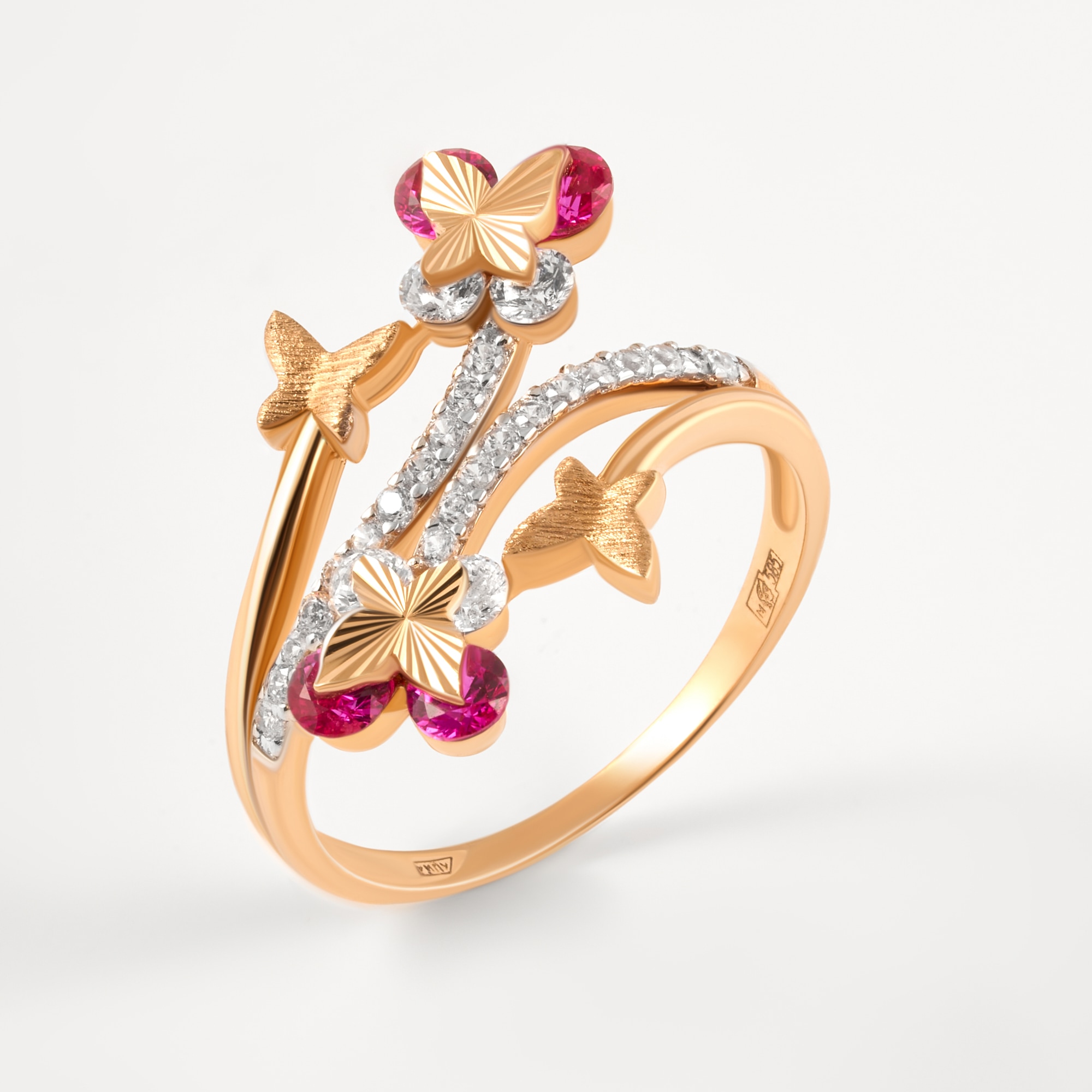 Золотое кольцо  из красного золота 585 пробы  со вставками (фианит) ЖНР353521кр, размеры от 16.5 до 18